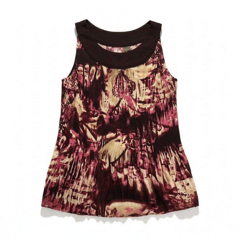 Serenade New York Womens L‎ Brown Pink Abstract Pleated Tank Top Boho Casual